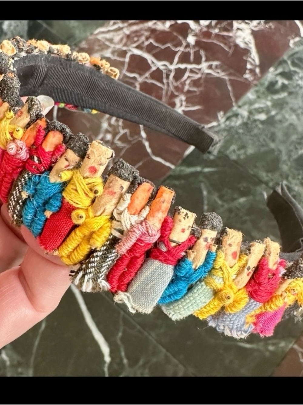 VINTAGE 1980s ETHNIC GUATEMALAN WORRY DOLLS HEADBAND ALICE BAND HANDMADE TRIBAL